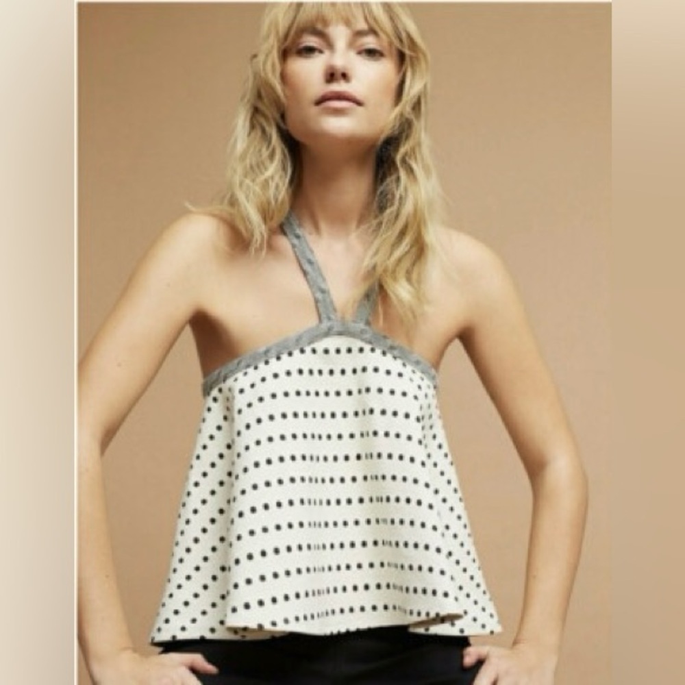 Anthropologie Postmark Jenna Dotted Jacquard Halter Polka Dot Top Size Medium